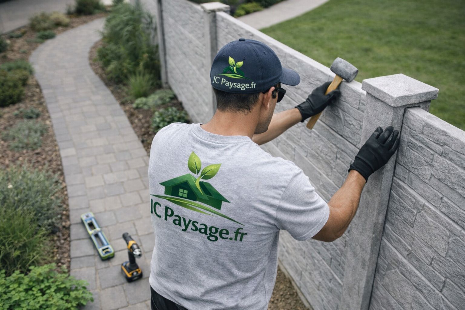 Clôture béton déco réalisée par JC Paysage