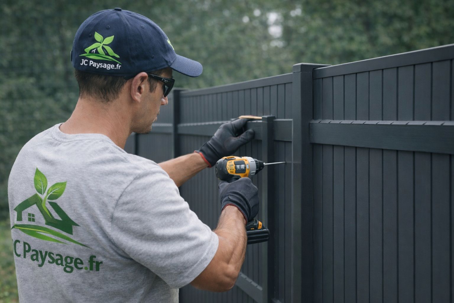 Clôture avec lames composites posée par JC Paysage