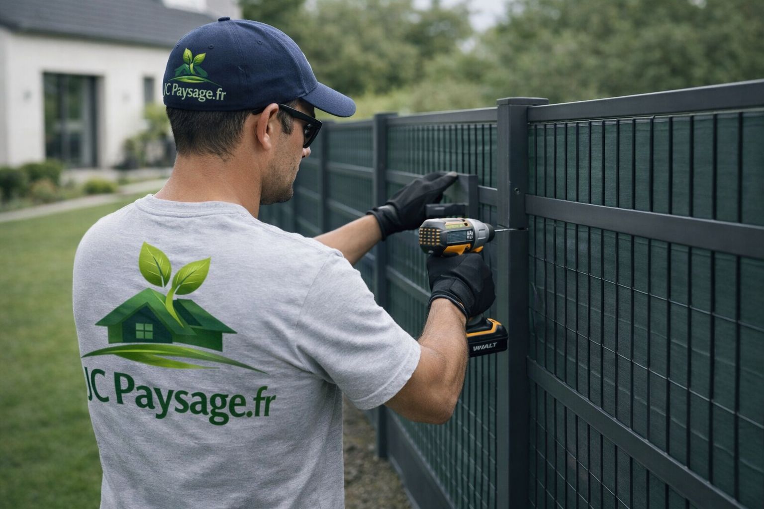 Clôture rigide avec occultant posée par JC Paysage