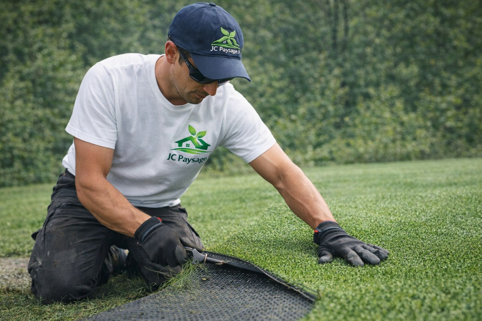 Pose de gazon synthétique réalisée par JC Paysage